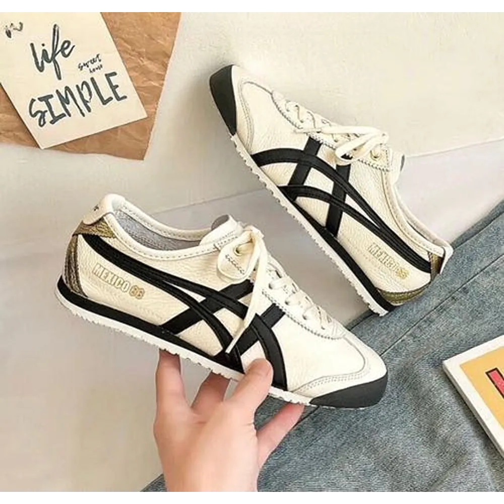 Trendy Onitsuka Tiger Mexico 66 Cream Black Gold Shoes For Men (SHUB701)