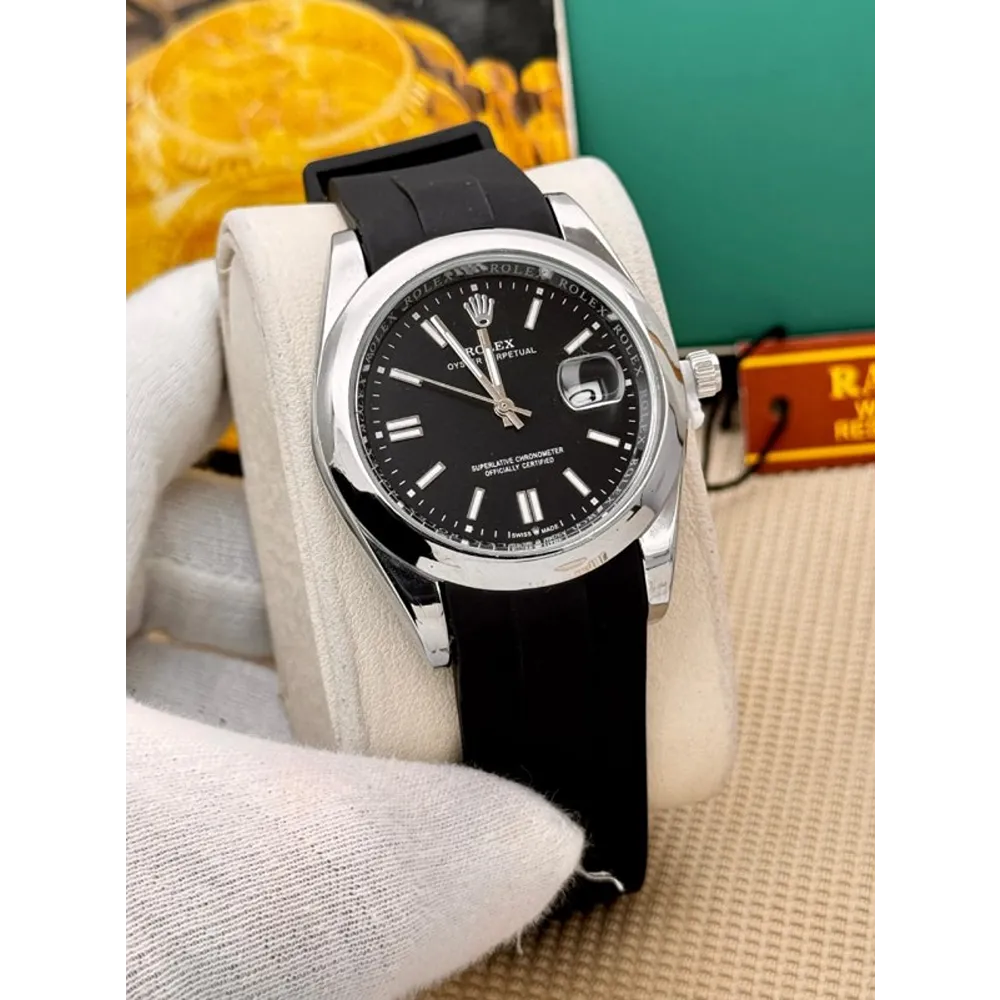 Trendy Rolex Oyster Perpetual Date Black Silver Watch For Men (SHH04748)