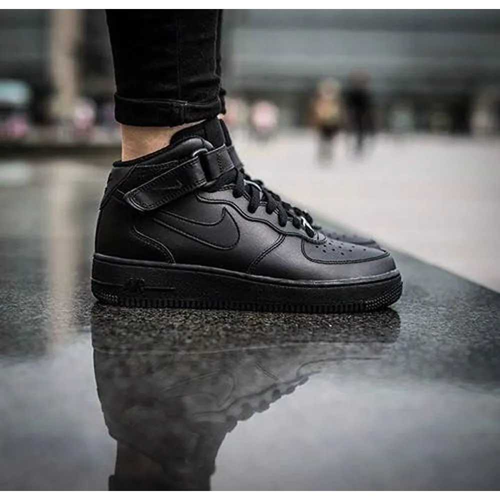 Trendy Nike Air Force 1 Full Black Mid Shoes For Men (SHUB729)