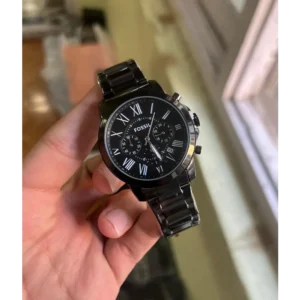 Trendy Fossil Grant Chronograph All Black Metal Watch For Men (SHH04760)