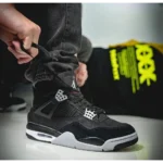 Stylish Jordan Retro 4 Black Canvas Shoes For Men (S1H50) - 7a first copy shoes | Buy Online at Best Price