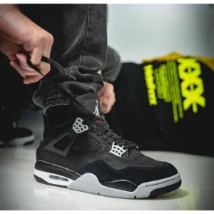Stylish Jordan Retro 4 Black Canvas Shoes For Men (S1H50)