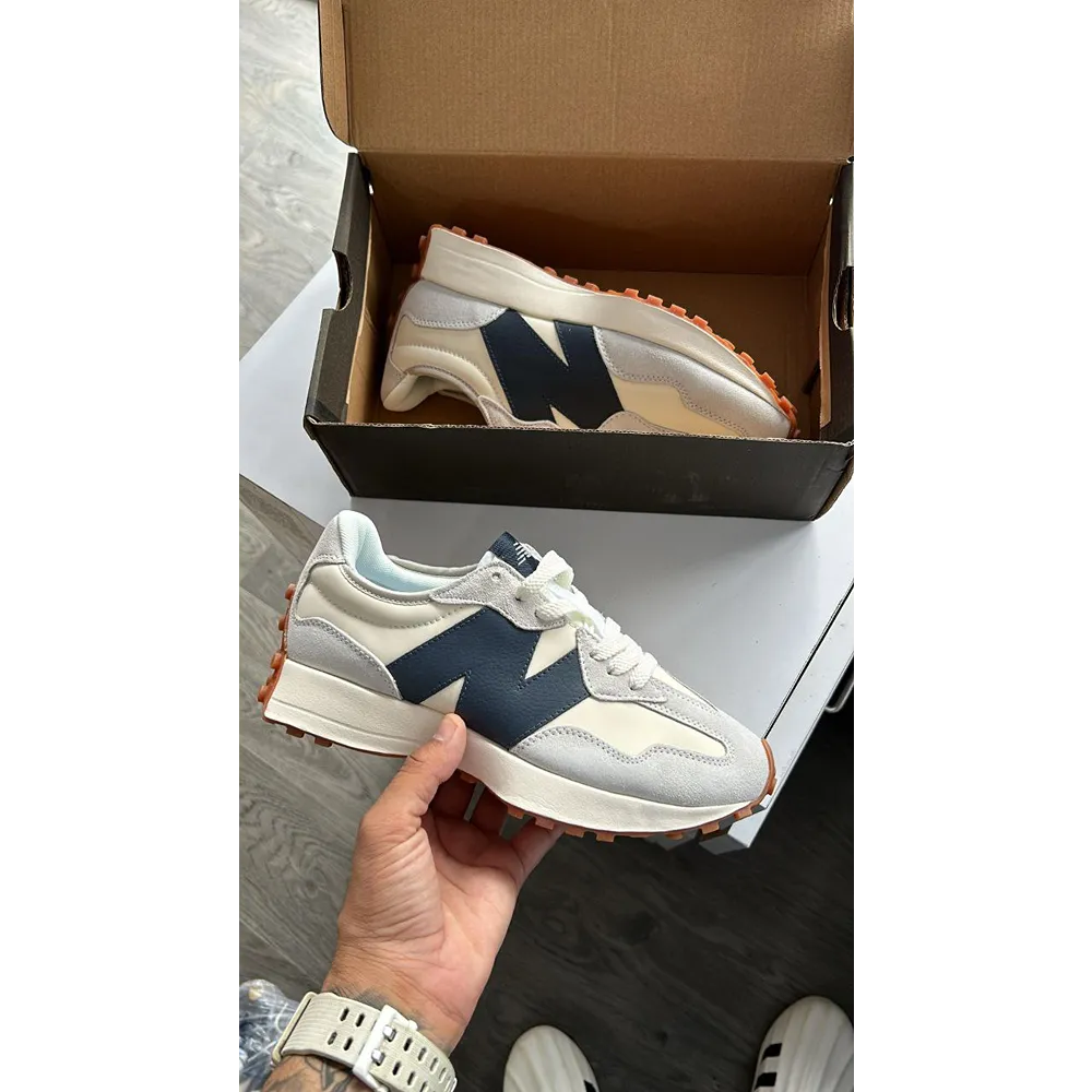 Classy New Balance 327 Cream Navy Shoes For Men (S1H70)