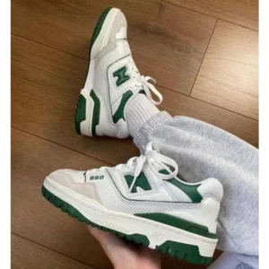 Trendy New Balance White Green 550 Shoes For Women (FF743)