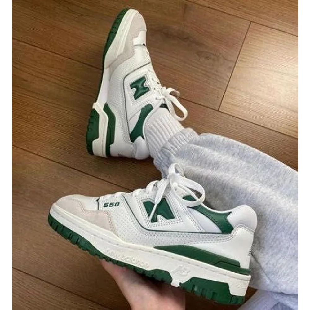 Trendy New Balance White Green 550 Shoes For Women (FF743)