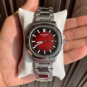 Patek Philippe Silver Strap Maroon Red Dial Nautilus Perpetual Calendar PP-MAROON