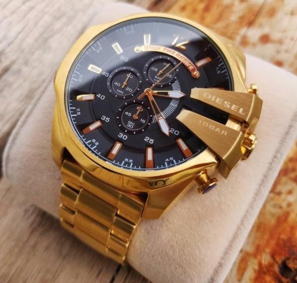 Stylish Diesel Mega Chief Chronograph Full Gold Black Dial Men’s Watch for man DZ4361 Gift