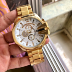 Stylish Diesel Mega Chief Chronograph Full Gold White Dial Men’s Watch For Man DZ-4342 Gift - Buy Online | Brandfasion