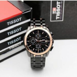 Stylish Tissot Chronograph Black Strap Men’s Watch for Man Black Rose Gold Black Dial 1853 – Gift TS-BB-01