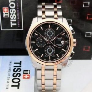 Tissot Chronograph Dual Tone Men’s Watch for Man TS 321SG GB Silver Rose Gold Black Dial 1853 Gift