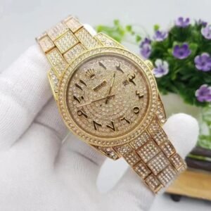 Trendy Rolex Diamond Set – Aude Mars Piguet Royal Stainless Steel Watch With Arabic Gold Dial Watch For Men’s And Women’s -Best For Stylist Look- Rlx-Arabic-Gold