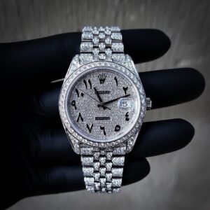 Trendy Rolex Diamond Set – Royal Stainless Steel Watch With Arabic Dial Silver Color Watch For Men’s And Women’s -Best For Stylist Look- Rlx-Arabic