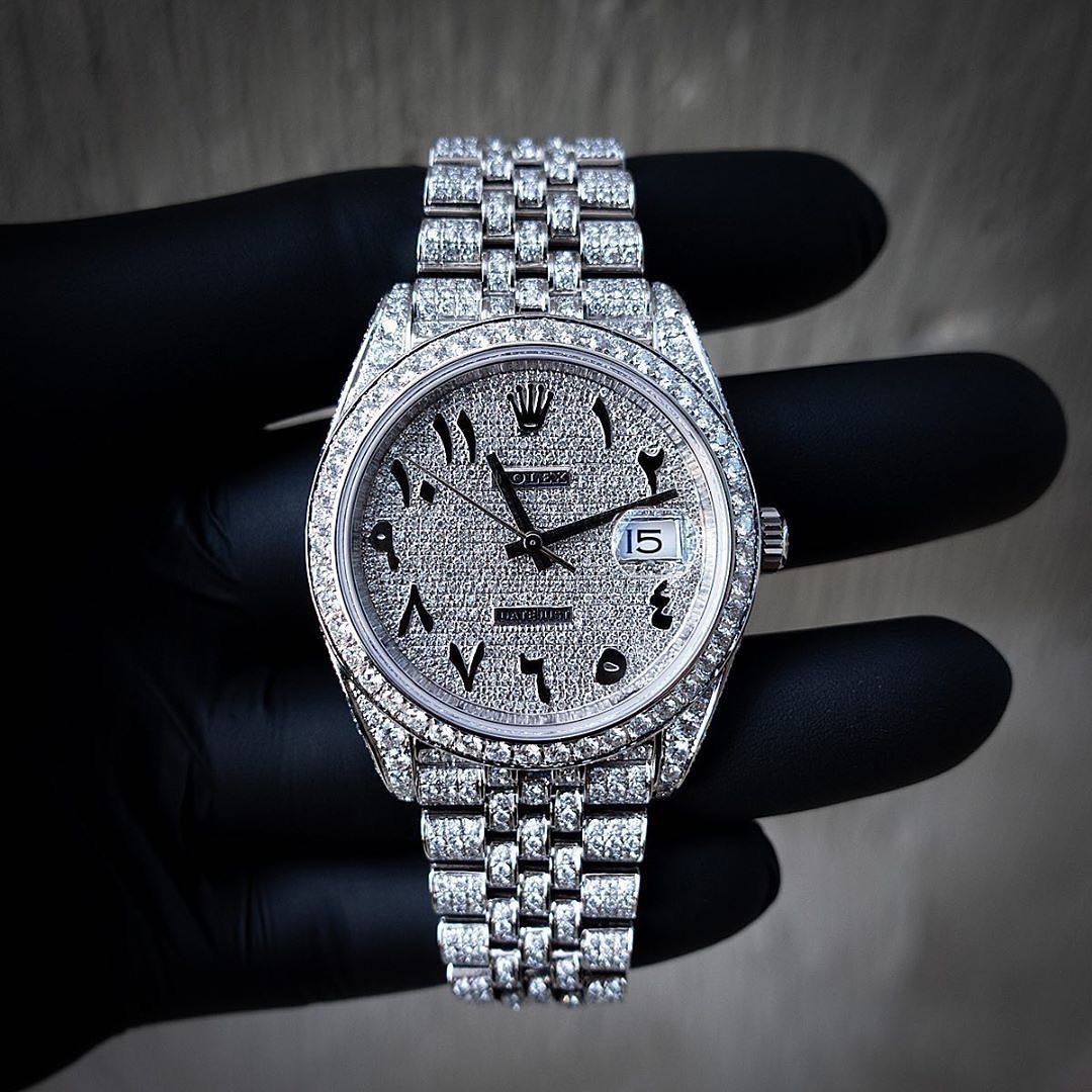Trendy Rolex Diamond Set – Royal Stainless Steel Watch With Arabic Dial Silver Color Watch For Men’s And Women’s -Best For Stylist Look- Rlx-Arabic