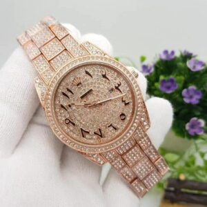 Trendy Rolex Diamond Set – Stainless Steel Watch With Arabic Rosegold Dial Watch For Men’s And Women’s -Best For Stylist Look- Rlx-Arabic-Rosegold