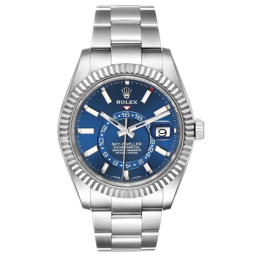 Trendy Rolex The Oyster Perpetual Sky-Dweller in White Rolesor with a bright blue dial and an Oyster bracelet. RLX Sky-Dweller RLX-DWELLER