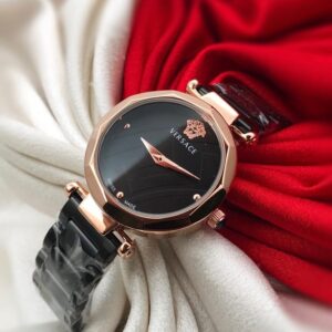 Versace Black Strap New Stylish Branded Women’s Watch For Women And Girls Black Dial Rose Gold case Ver-831