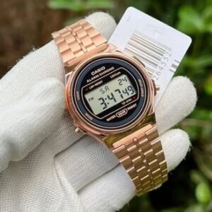 Vintage Digital Men’s Watch A171WEG-8AEF alarm timer light rose gold stainless steel strap- Best Gift Unisex young watch