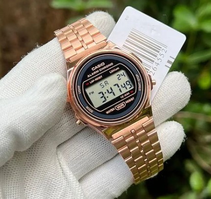 Vintage Digital Men’s Watch A171WEG-8AEF alarm timer light rose gold stainless steel strap- Best Gift Unisex young watch